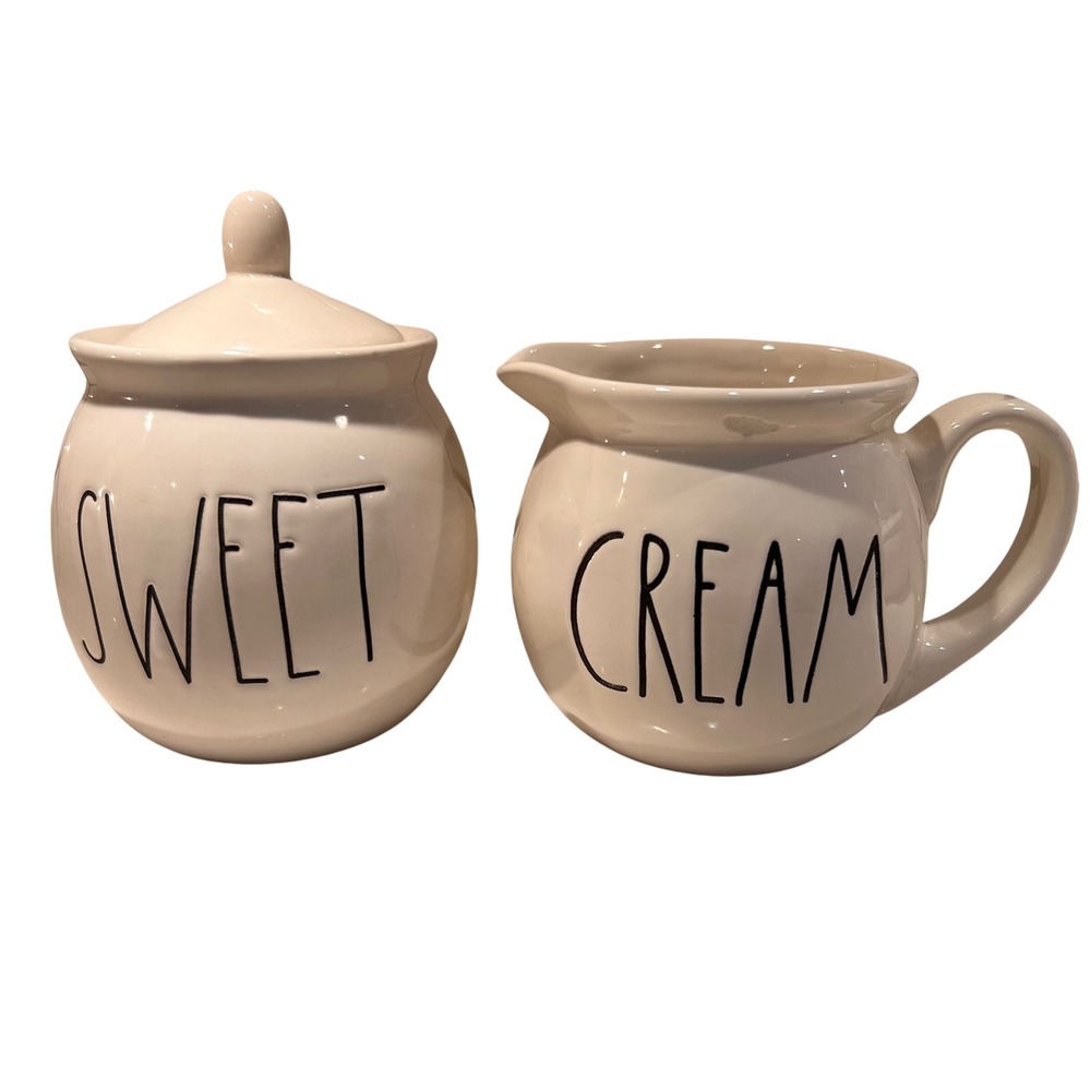 Rae Dunn by Magenta "Cream" Pitcher and "Sweet" Lidded‎ Sugar Bowl 3 PIECE SET